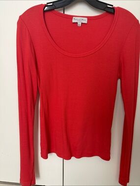 Michael Stars Red Long-Sleeve Scoop Neck Top